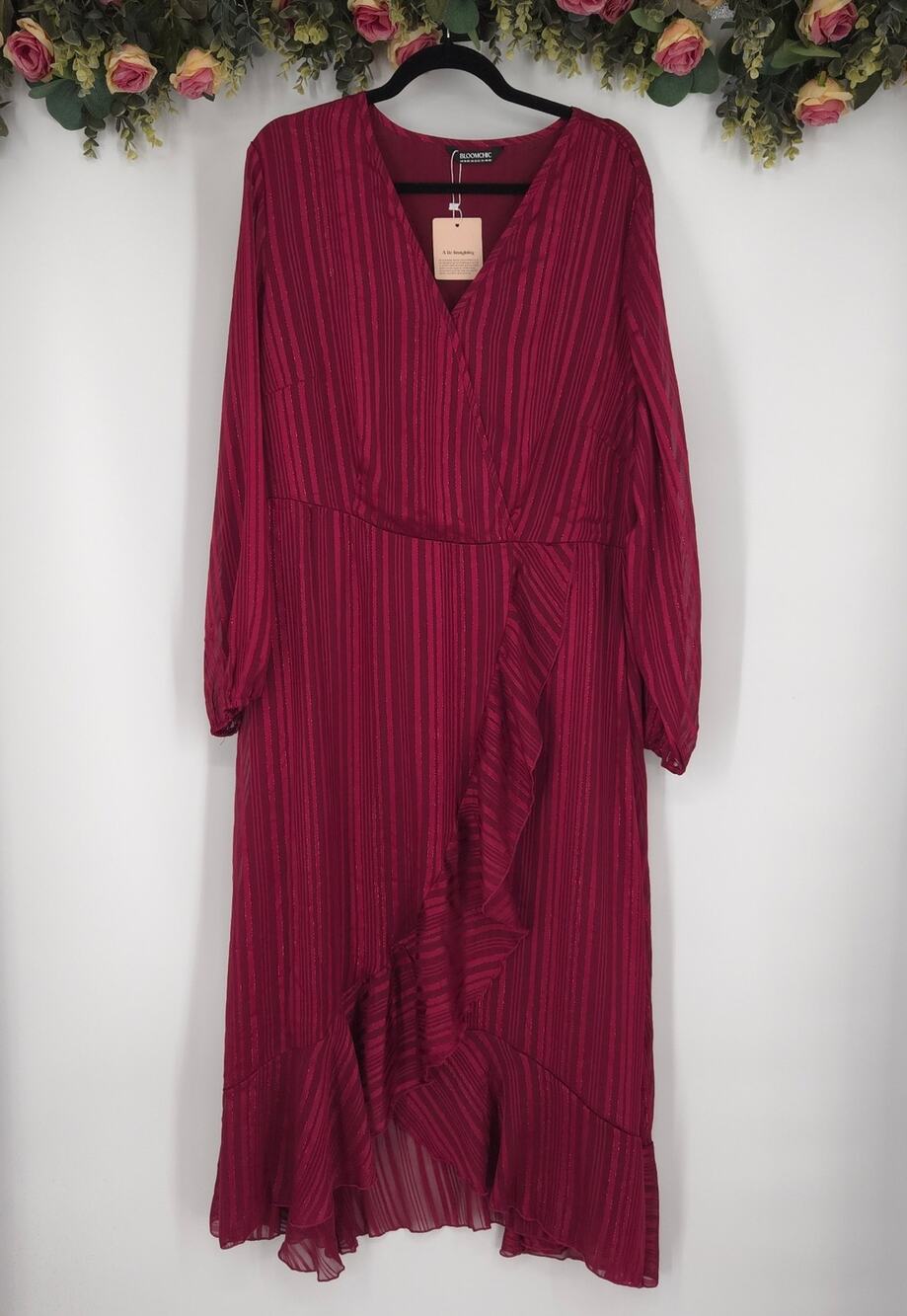 Bloomchic Burgundy Ruffled Long Sleeve Plus Size Maxi Dress Size 18-20 NWT
